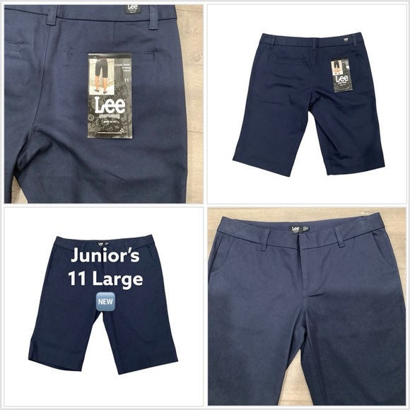 Lee Pants - Junior's Lee Uniforms 11 Large Shorts Chino Khakis Bermuda Stretch Navy Blue NWT